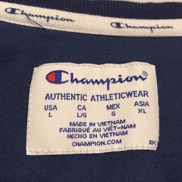 Champion Sweatshirt Woman's Large Blue Tie Dye Cropped Round Neck Pullover - Picture 5 of 6